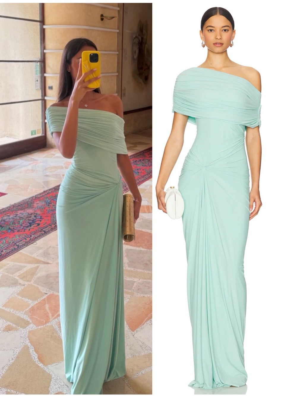 NWT Deme by Gabriella Katya Mint Goddess Draped Ethereal Formal Dress Sz Medium